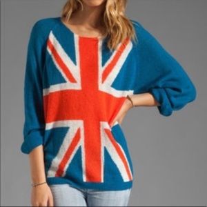WILDFOX Sweater UK Save the Queen Union Jack Long Sleeve XS British Flag